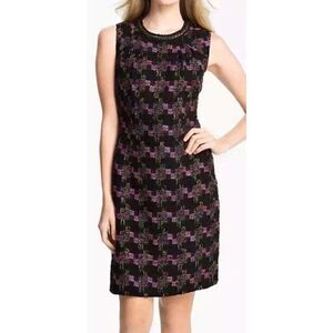 Trina Turk Goodnight Tweed Sheath Dress Black Pink Geometric Scoop Zipper Size 6